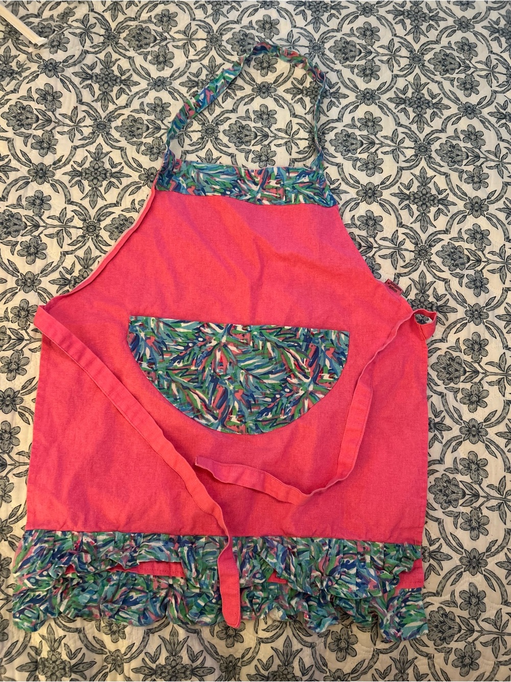 Simply Southern Pink Kids Apron with Multicolor Leaf Print Trim